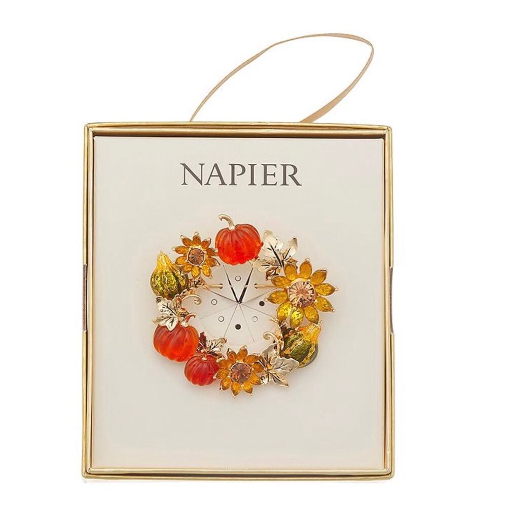NAPIER Pumpkin Wreath Brooch Fall Halloween Harvest New in Box - Picture 2 of 3
